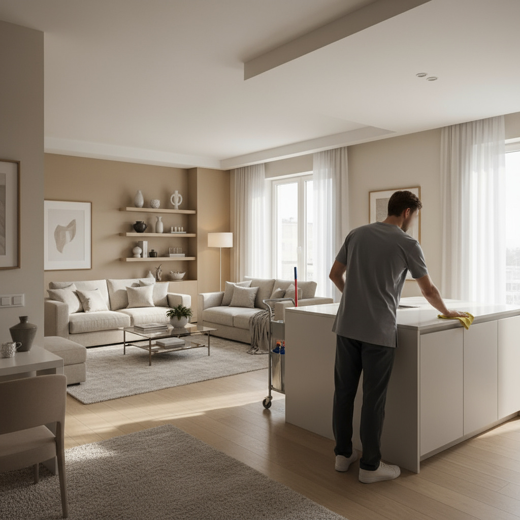 Professionelle Reinigung in einer hellen Wiener Wohnung
